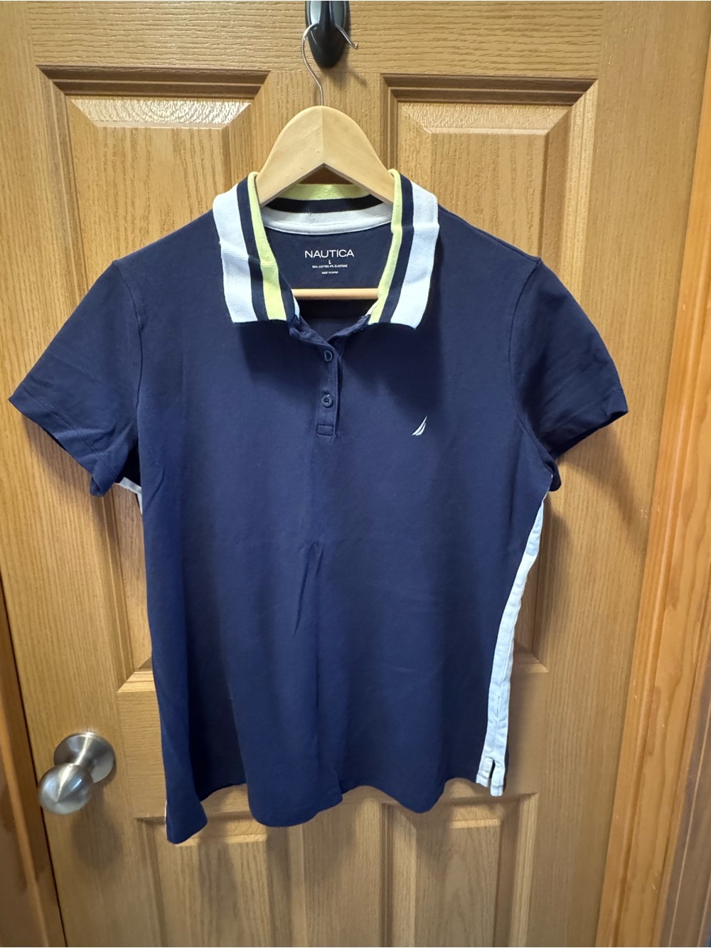 Nautica Navy Polo Top with White and Light Yellow Trim